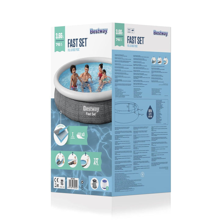 Piscina Bestway Redonda Fácil Armado FastSet con Filtro Gris 3.66MX76cm